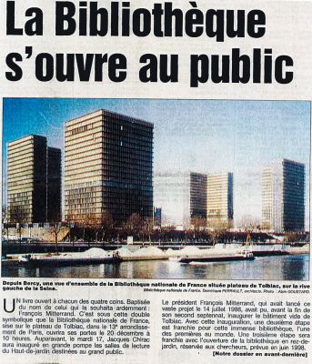 20th anniversary of the public opening of the French national Library
